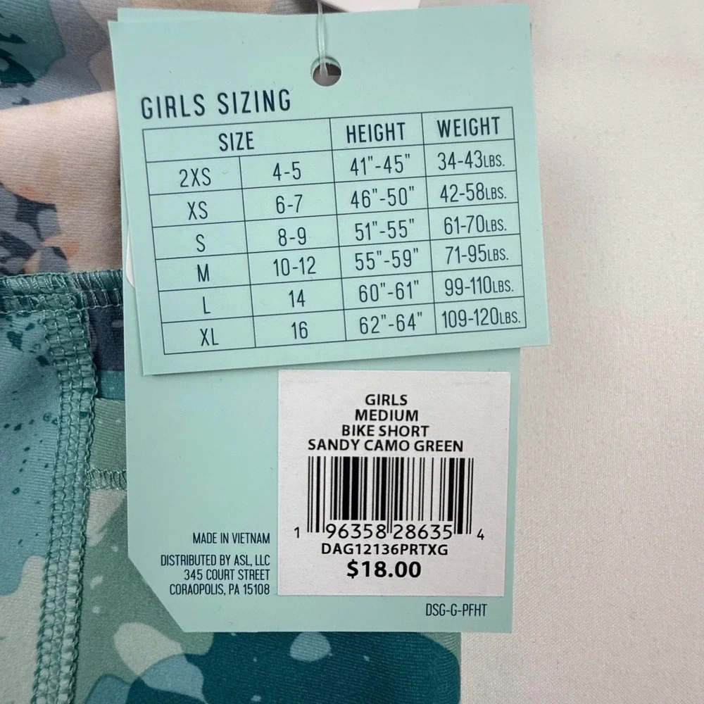 DSG Girls Performance Mid Rise Bike Shorts Sandy Camo Green Size M 10-12 NEW